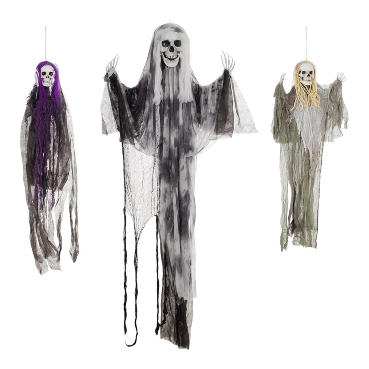 HOMCOM Hanging Skeleton Halloween Decorations Set of 3 90/110/170cm