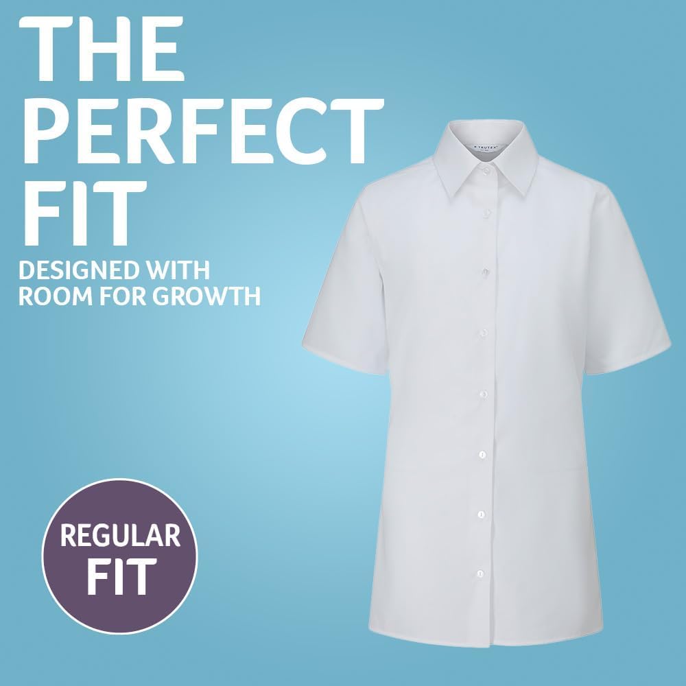 Basics 2 Pack Girls Short Sleeve School Shirts (3-16+ Years). Regular Fit Girls School Blouses, White Shirts for Girls, Easy Iron Girls White School Shirts - Genuine School Uniform