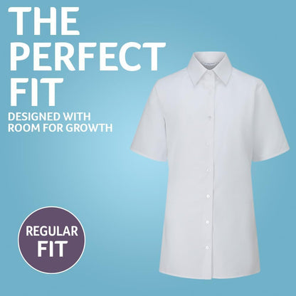 Basics 2 Pack Girls Short Sleeve School Shirts (3-16+ Years). Regular Fit Girls School Blouses, White Shirts for Girls, Easy Iron Girls White School Shirts - Genuine School Uniform