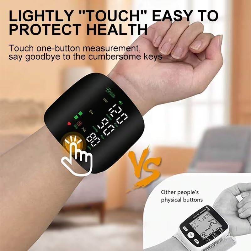 Automatic Wrist Blood Pressure Monitors with LCD Screen, Rechargeable Tonometer Wrist Cuff Digital Irregular Pulse Heart Rate Tensiometer, Automatically Broadcasts Values
