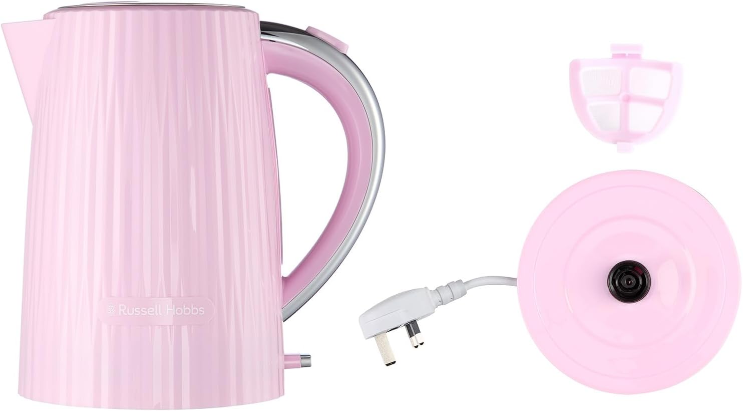 Russell Hobbs Electric Kettle (Hot Water, Tea or Coffee, 1.7L, Push to Open Lid, Perfect Pour Spout, Removable Washable Filter, Illuminated Switch, Chrome Accents, Raspberry, 3000W) Eden 27362