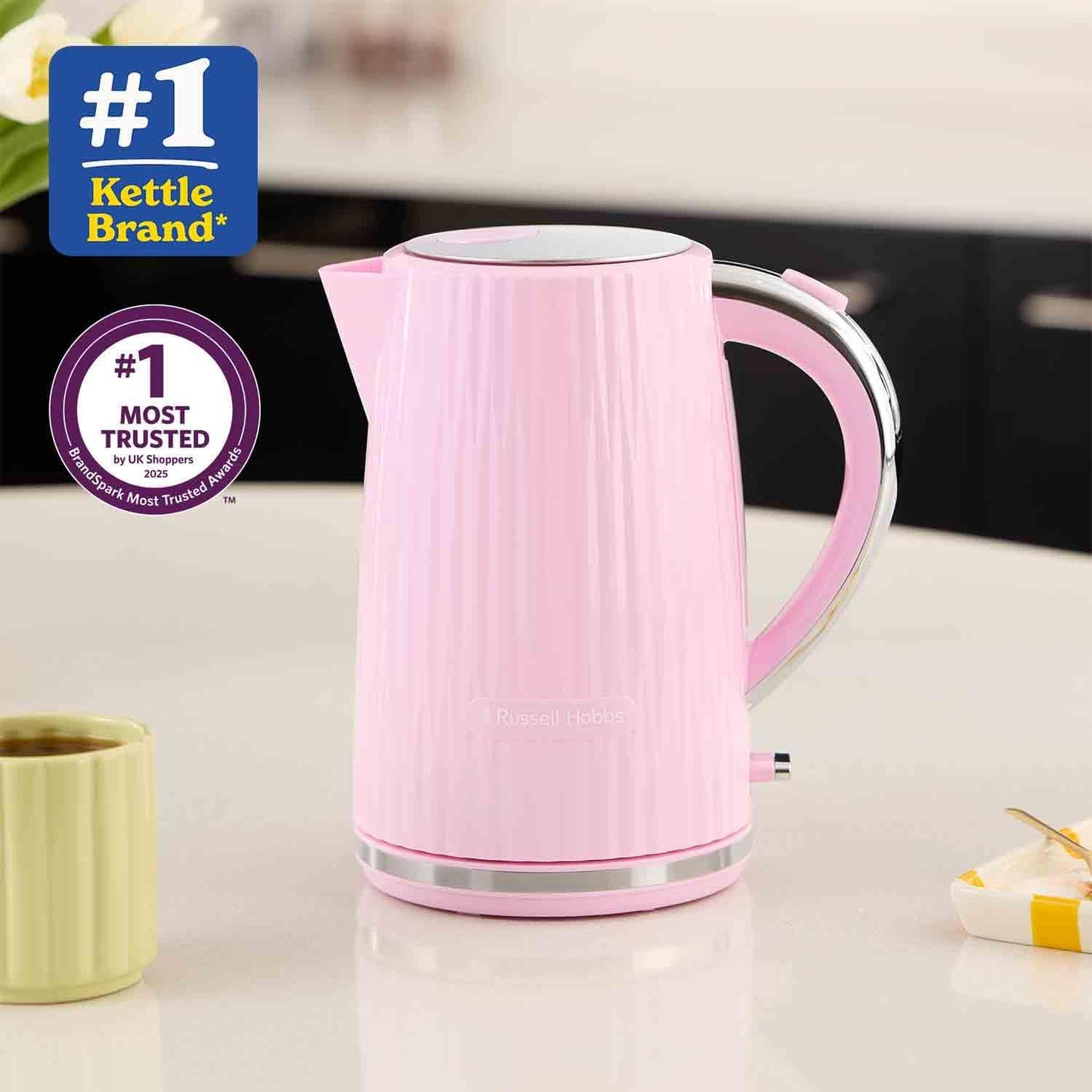 Russell Hobbs Electric Kettle (Hot Water, Tea or Coffee, 1.7L, Push to Open Lid, Perfect Pour Spout, Removable Washable Filter, Illuminated Switch, Chrome Accents, Raspberry, 3000W) Eden 27362