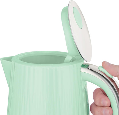 Russell Hobbs Electric Kettle (Hot Water, Tea or Coffee, 1.7L, Push to Open Lid, Perfect Pour Spout, Removable Washable Filter, Illuminated Switch, Chrome Accents, Pistachio, 3000W) Eden 27364