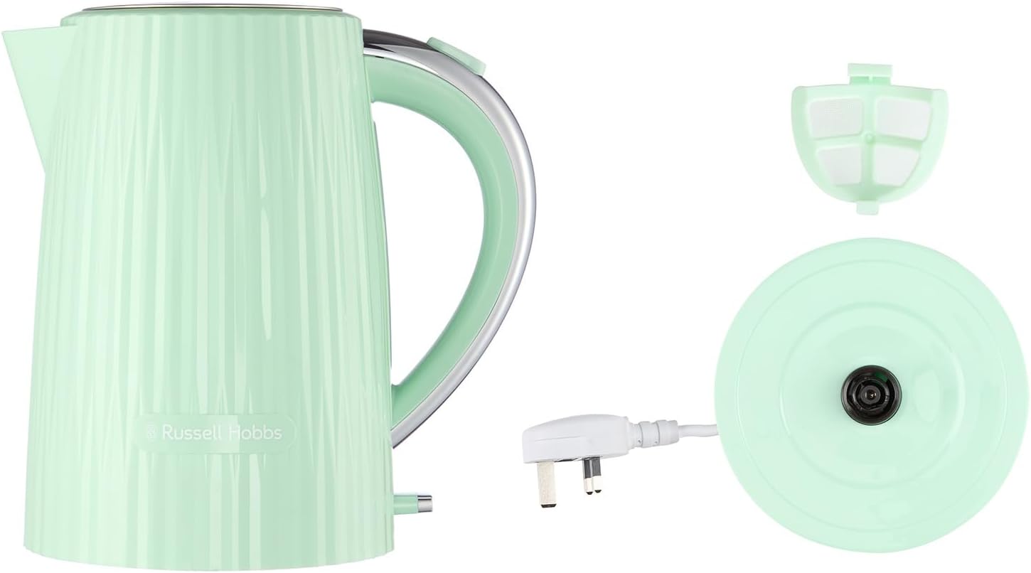 Russell Hobbs Electric Kettle (Hot Water, Tea or Coffee, 1.7L, Push to Open Lid, Perfect Pour Spout, Removable Washable Filter, Illuminated Switch, Chrome Accents, Pistachio, 3000W) Eden 27364