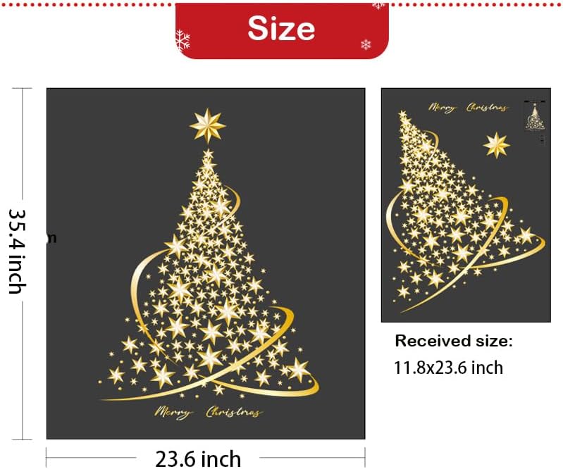 - 2 Pack Christmas Tree Stickers - Large Golden Christmas Tree - Wall, Window, Door Display - Window Stickers