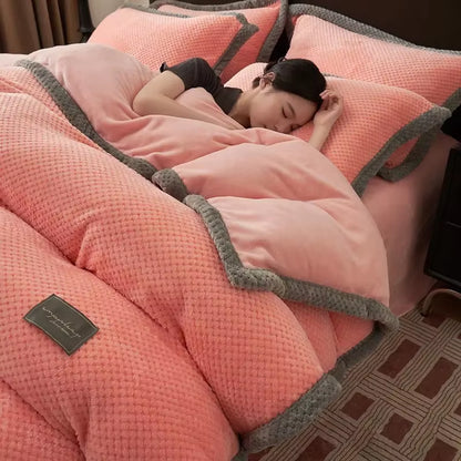Bedding Set Luxury Winter Warm Thicken Milk Velvet Duvet Cover Bed Sheet and Pillowcases Quilt Cover Queen King Size 220X240Cm