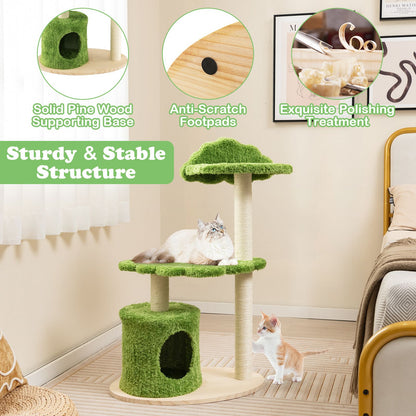 Deluxe 97 cm Cat Tree with Plush Green Cloud Platform and Fully Wrapped Sisal Scratching Posts