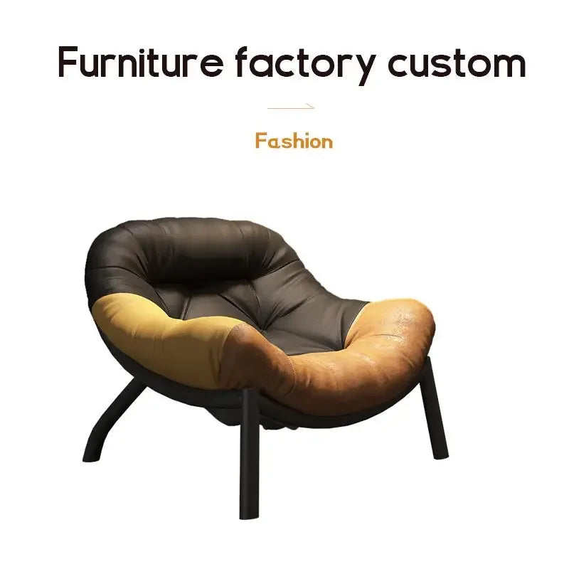 Lazy Cowhide High Rebound Sofa Chair Single Person Light Luxury Lazy Sofa Chair Italian Minimalist Living Room Leisure Chair