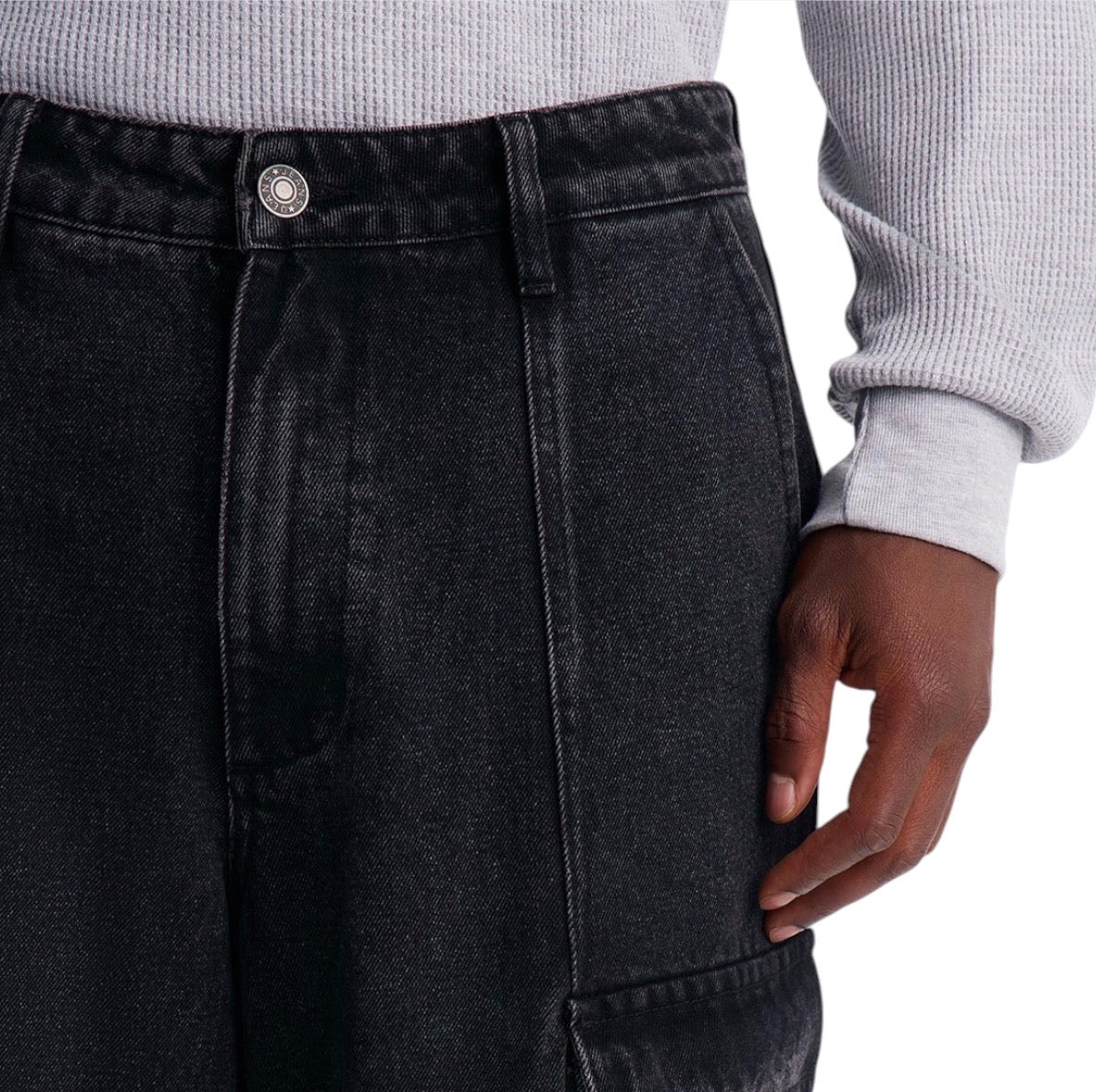 Clean Pocket Baggy Cargo Jeans Black Wash