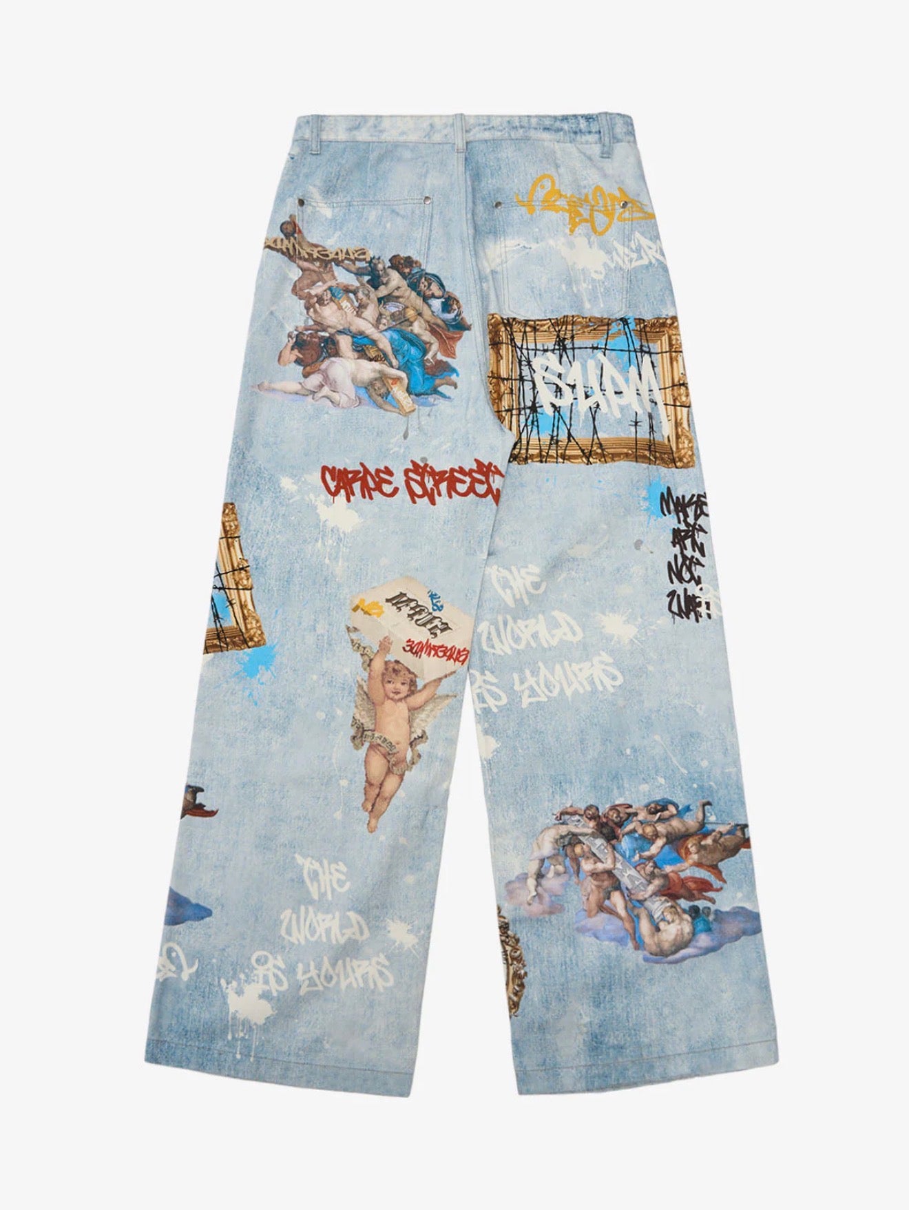 RETRO ARTISTIC GRAFFITI ANGELIC PRINTS BAGGY JEANS