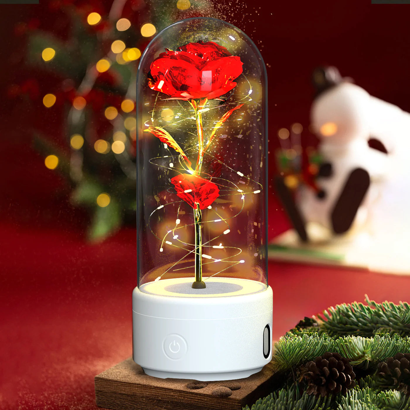 Creative 2 in 1 Rose Flowers LED Light and Bluetooth Speaker Valentine'S Day Gift Rose Luminous Night Light Ornament in Glass Cover