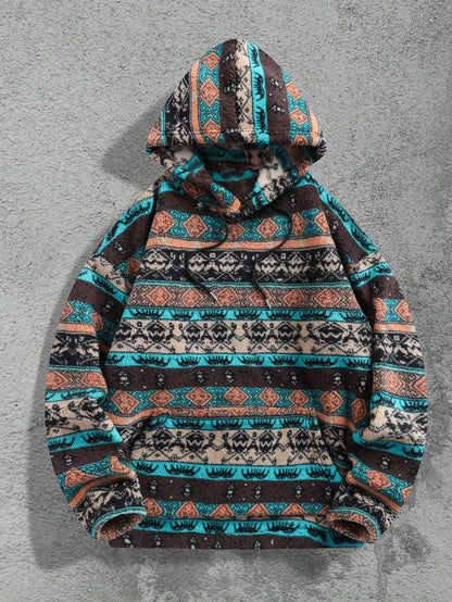 Men'S Totem Print Hooded Sherpa Fleece Sweatshirt