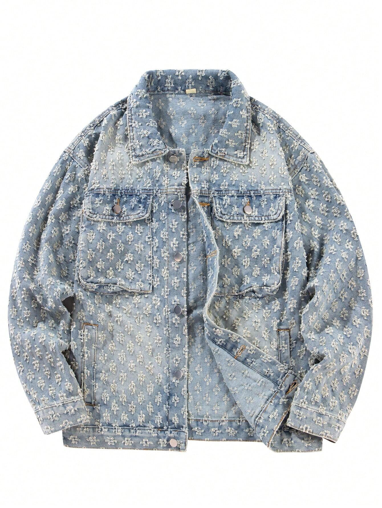 Men'S Retro Streetwear Fashion American Style Floral Print Denim Jacket, & Niche