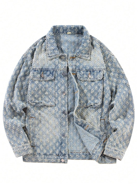 Men'S Retro Streetwear Fashion American Style Floral Print Denim Jacket, & Niche