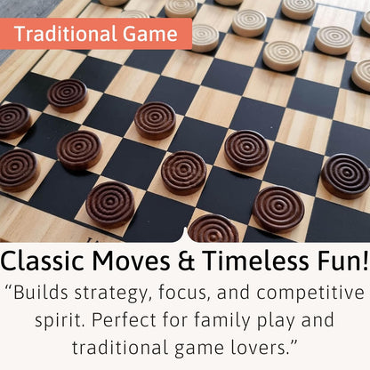 Draughts Board Game | Traditional 12" Wooden Board with Deluxe Checkers Pieces | for Adults and Kids | since 1795