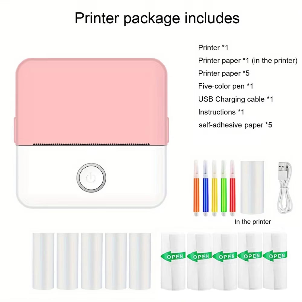 Compact Inkless Sticker Printer - Portable Thermal Printer for Photos, Journals, and Memos