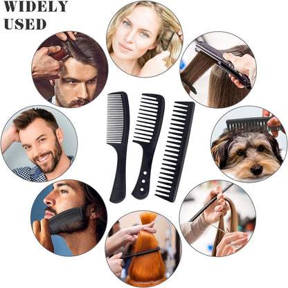 Hair Comb Set, 3 Pcs Wide Tooth Comb, Carbon Fiber Hair Comb Set, Heat Resistant Anti-Static Comb, Hairdressing Hair Styling Comb for Most Hair Types