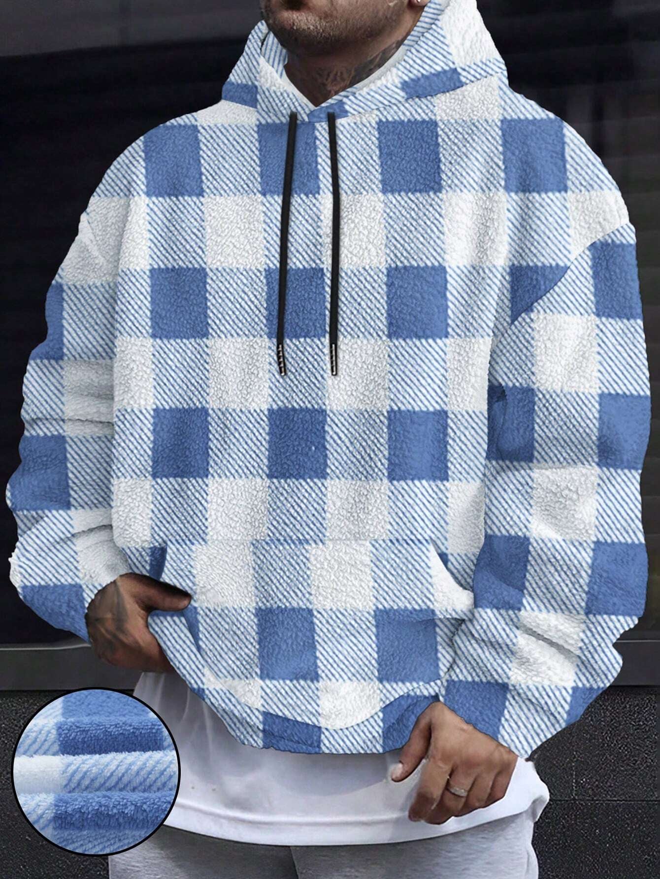 Men'S Totem Print Hooded Sherpa Fleece Sweatshirt