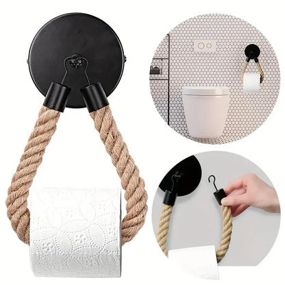 Toilet Roll Paper Holders Retro Hemp Rope Punchless Wall Mounted Rack Washroom Decor Tissue Holder Bathroom Storage Accessories