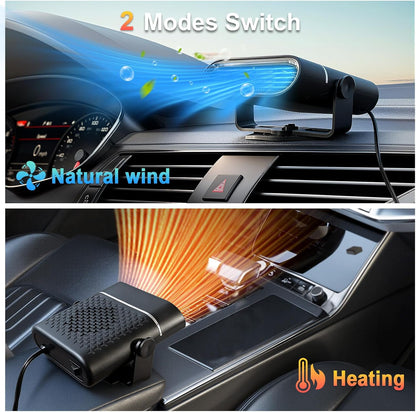 Car Heater 12V, 𝟏𝟓𝟎𝐖 Portable Car Heater, Plug into Cigarette Lighter, 2 Mode Heating Fan, Quick Defroster Demister Defogger for Winter Windshield, Cars, Suvs & Old Vehicles (Black)