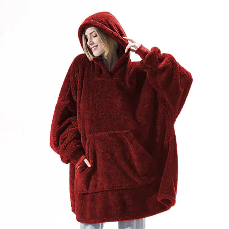 Hoodie Sweatshirt with Big Pocket Tops Sweater Comfortable Loose Double-Sided Fleece Thicker Wearable Blanket