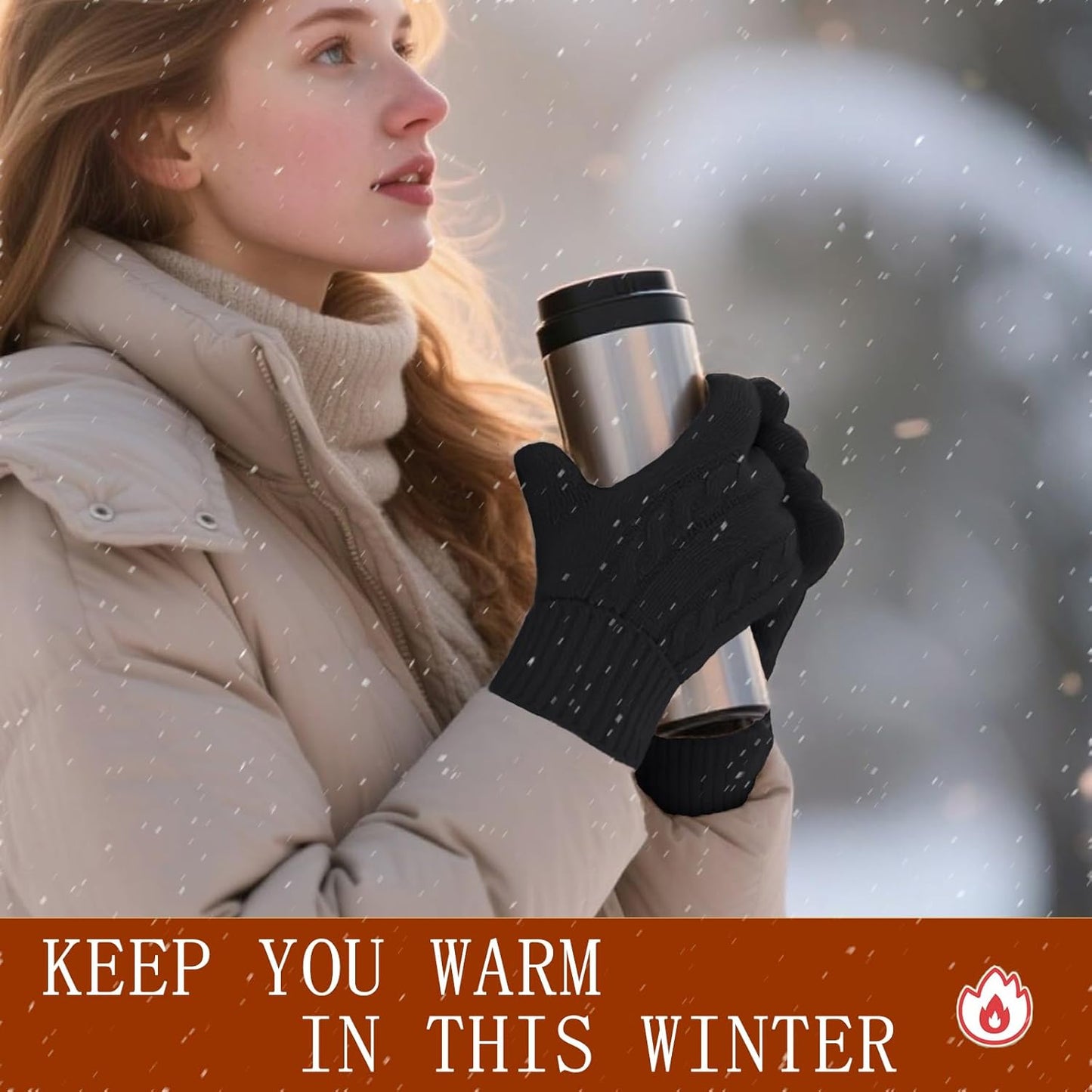 Winter Gloves for Women Ladies Wool Thermal Touch Screen Fleece Knit Stretchy Gloves for Cold Weather Gifts