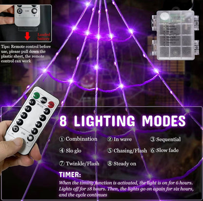Giant Halloween Spider Web 20 × 17ft with 150 Purple LED Lights | Minja Superstore