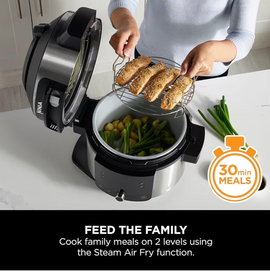 Foodi 11-in-1 SmartLid Multi-Cooker, 6L, Electric Pressure Cooker & Air Fryer, Layer Mains & Sides with Reversible Rack, Cooks 4 Portions, Dishwasher Safe Parts, Stainless Steel/Black OL550UK