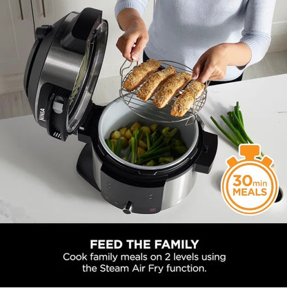Foodi 11-in-1 SmartLid Multi-Cooker, 6L, Electric Pressure Cooker & Air Fryer, Layer Mains & Sides with Reversible Rack, Cooks 4 Portions, Dishwasher Safe Parts, Stainless Steel/Black OL550UK