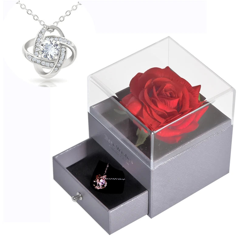 Eternal Rose Jewelry Box with 100 Languages "I Love You" Necklace – The Ultimate Romantic Gift!