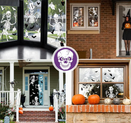 AMLOOPH Halloween Skeleton Window Stickers – 10 Reusable Sheets | Minja Superstore
