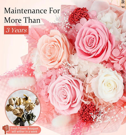 Roses Bouquet with Vase,Forever Bouquet Flowers, Eternal Preserved Real Rose, Gifts for Woman Wife Girlfriend,Gifts for Her on Birthday, Anniversary, Valentine's Day, Mother's Day, Christmas, Pink