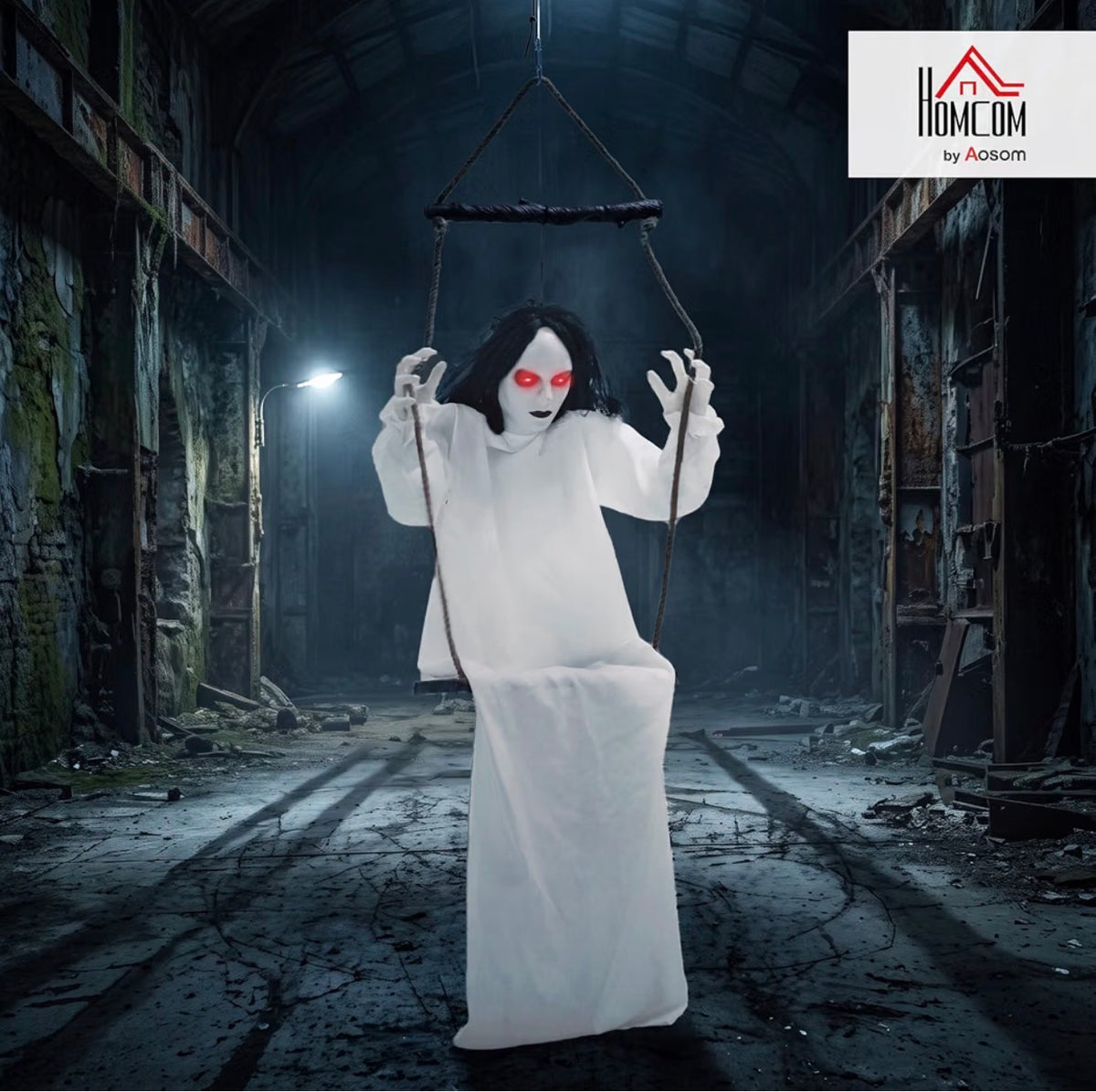 HOMCOM 170cm Animated Hanging Swing Ghost Halloween Decoration