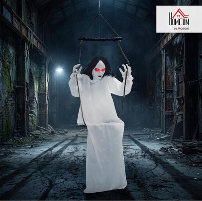 HOMCOM 170cm Animated Hanging Swing Ghost Halloween Decoration