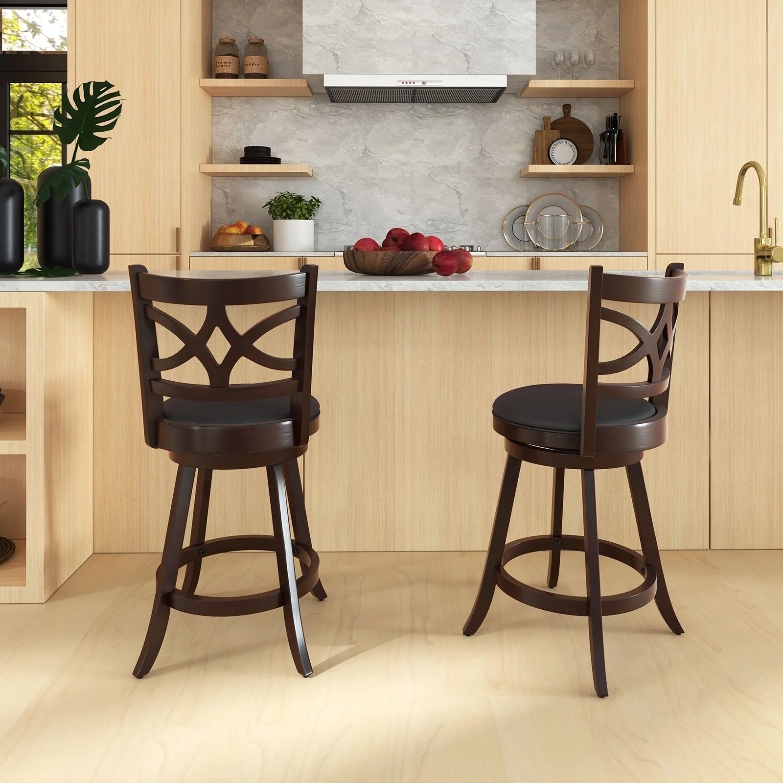 Swivel Counter Height Bar Stools with Backrest and Footrest - 61/74 cm