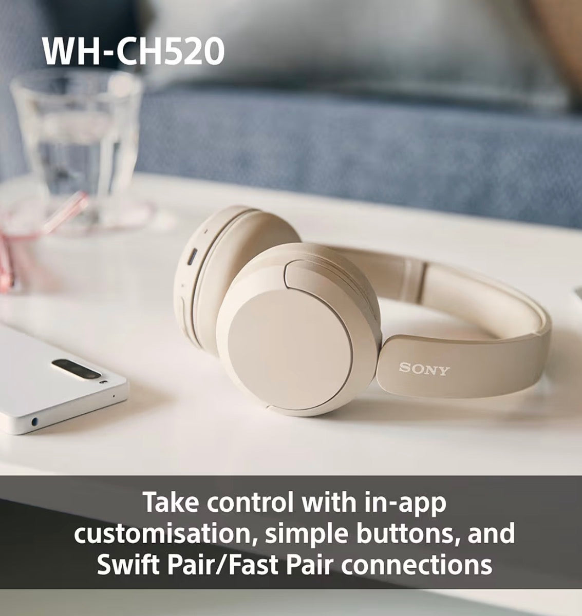 Sony WH-CH520 Wireless Bluetooth On-Ear Headphones 50 Hour Battery Black