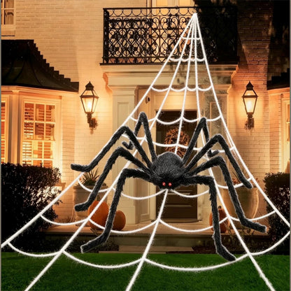 Giant Halloween Spider Web & 59-Inch Spider Decoration Set | 200-Inch Web