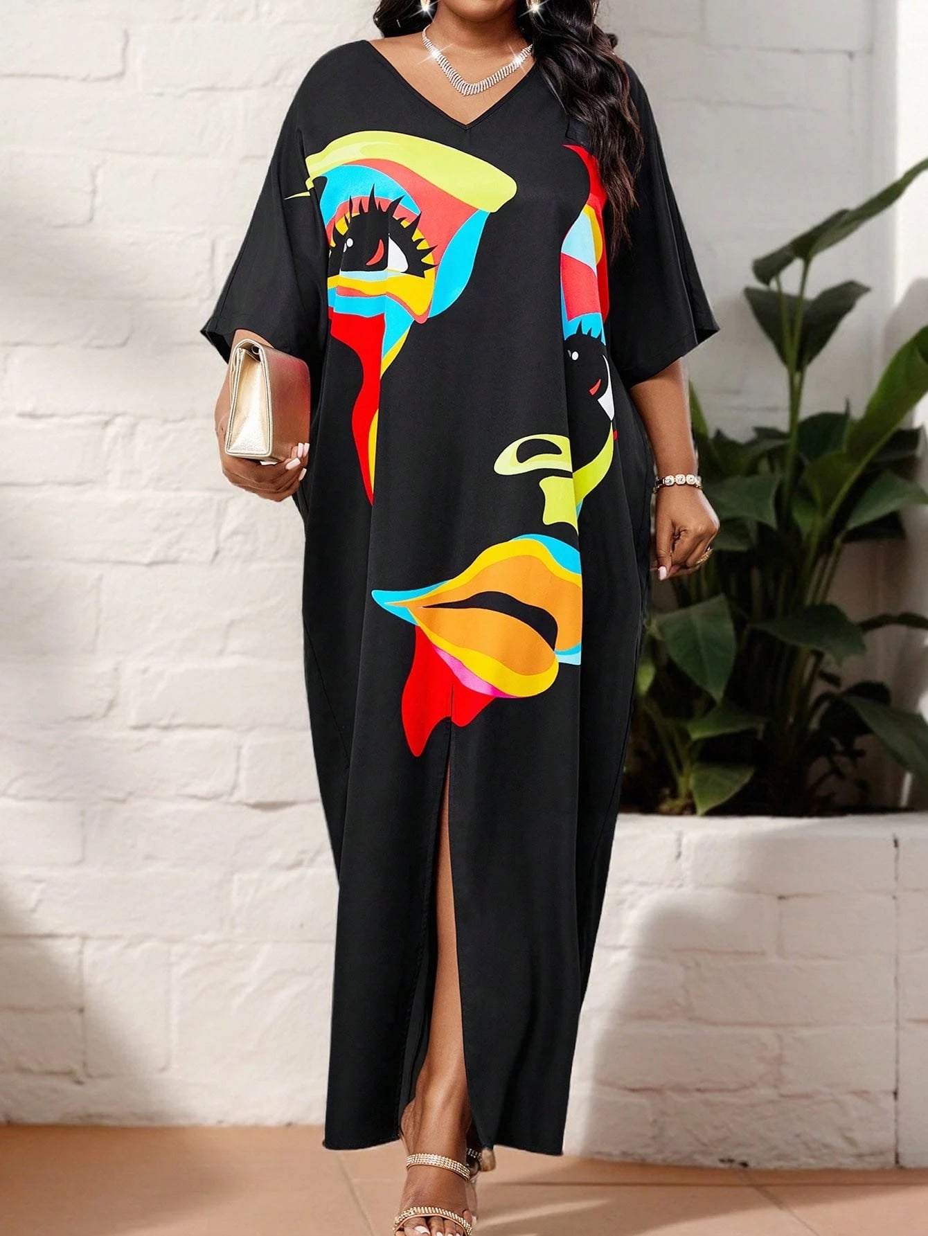 Elegant Boho V-Neck Tunic Dress for Women - Plus Size Casual Summer and Spring Attire for Office and Vacation