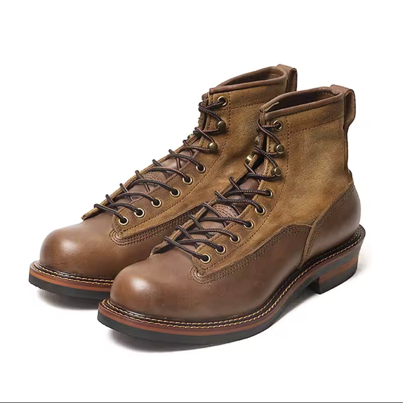 Men's Retro Work Boots High Top Lace-Up Ankle Boots, British Style Canvas Casual Shoes, Vintage Chunky Sole Footwear