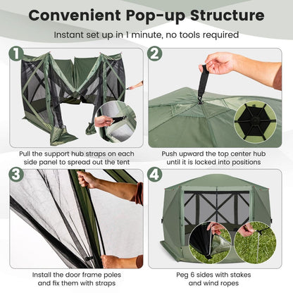 6-Sided Instant Setup Camping Gazebo with Portable Carrying Bag