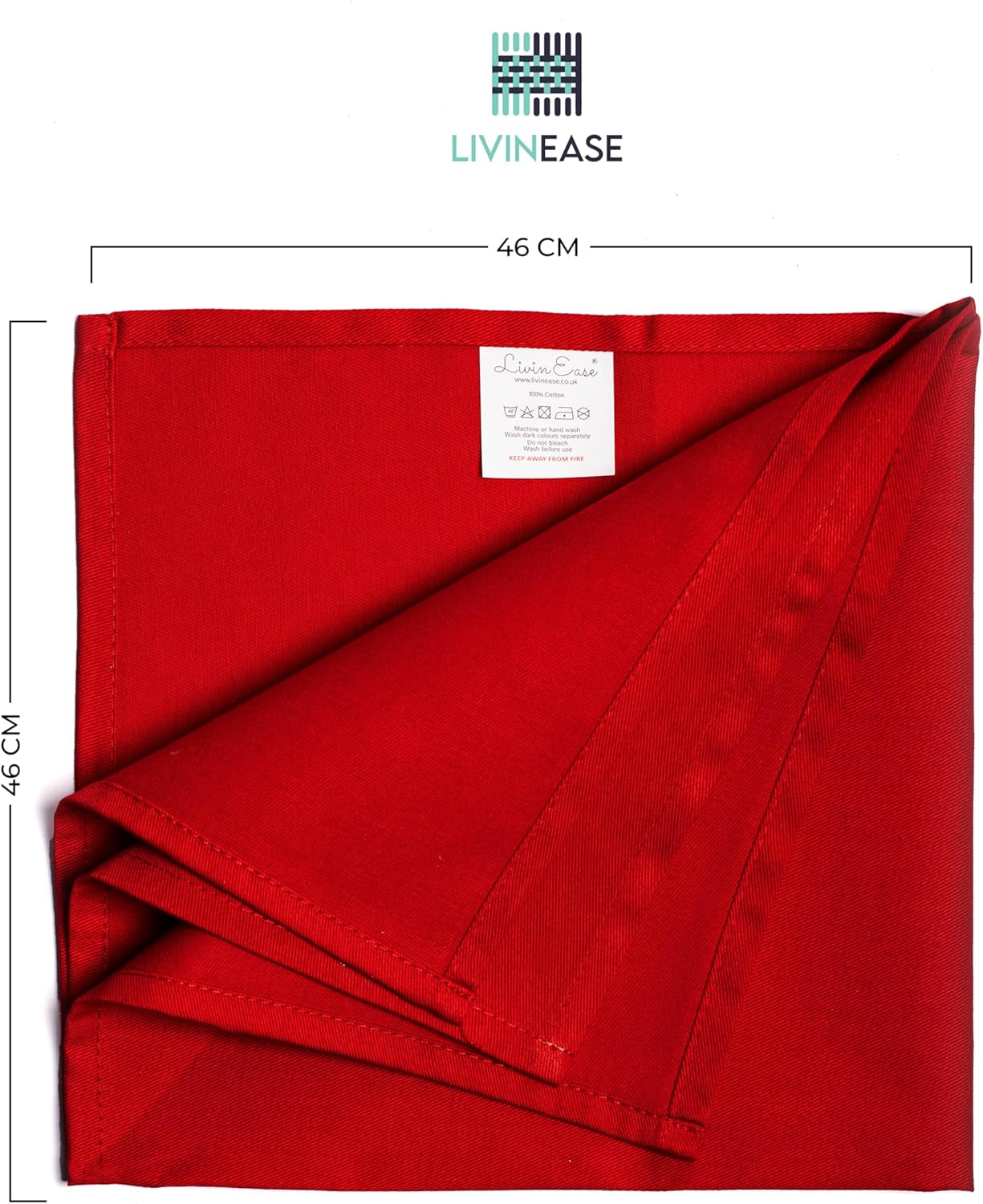 Cotton Cloth Napkins Set of 12-100% Cotton 46 X 46 Cm Reusable Christmas Red Dinner Napkins - Heavy Weight Hotel Quality Pure Cotton Fabric - Ideal for Xmas Dinner & Events (Red, Cotton)