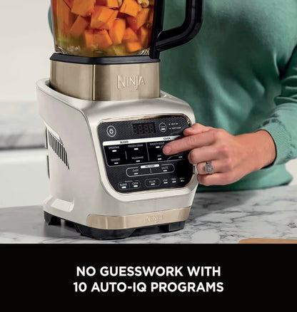 Foodi Blender & Soup Maker, 10 Auto-iQ Programs, 1.7L Glass Jug, Hot & Cold Blender, Built-In Heating Element, Tamper, Cleaning Program & Brush, 1000W, Stone Gold, HB150UKSTGD