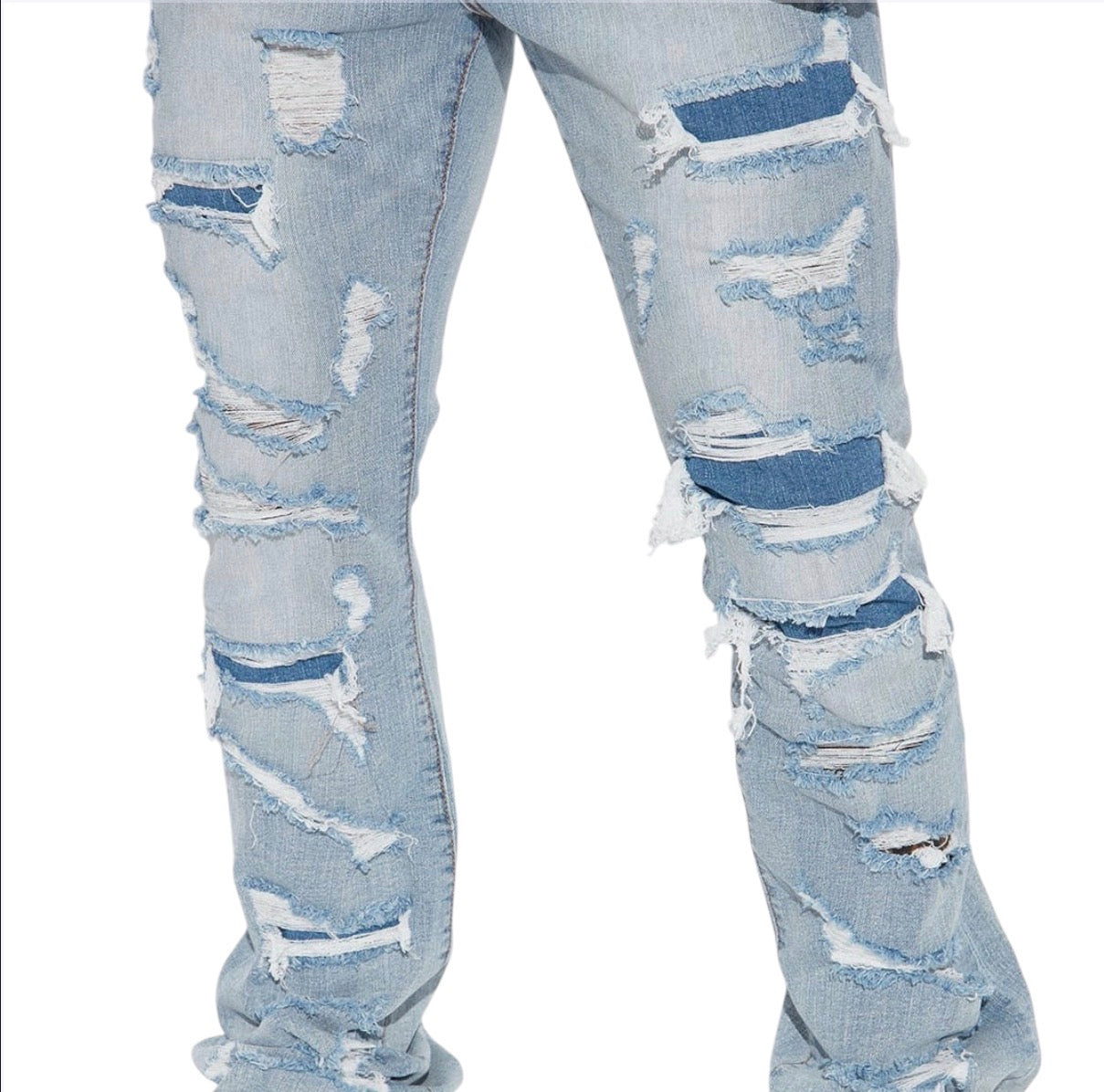 Through It Ripped Skinny Flared Jeans Vintage Blue Wash