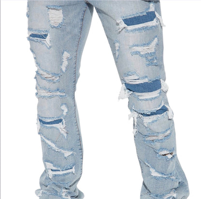 Through It Ripped Skinny Flared Jeans Vintage Blue Wash