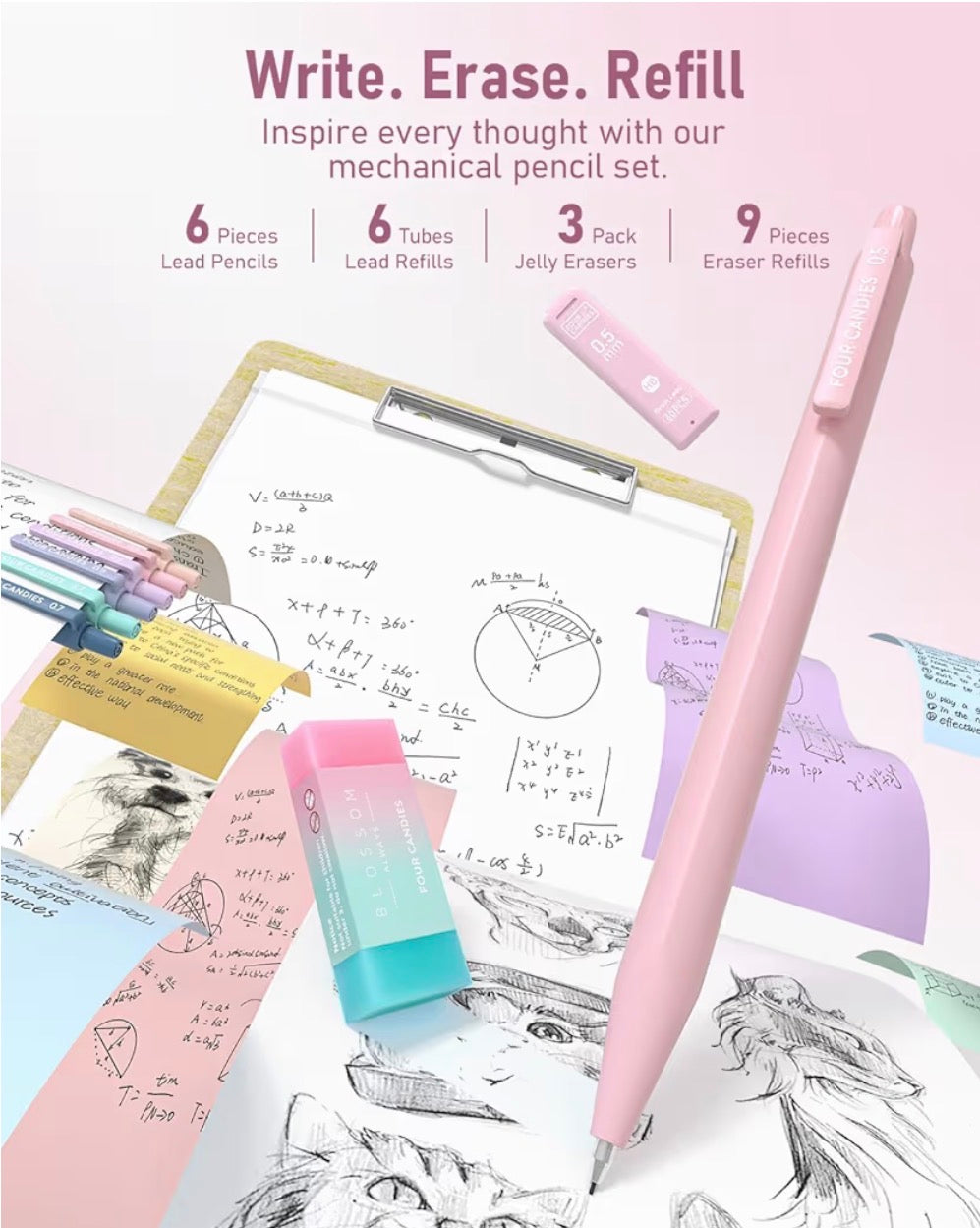 Four Candies 39 Piece Pencil Case Stationery Set