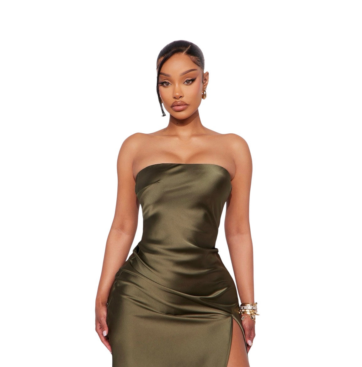 Arlette Tube Satin Maxi Dress Olive