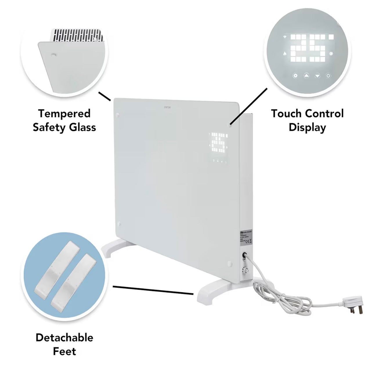 Devola Wifi Enabled Smart Electric Glass Panel Heater 1500W | Wall Mounted Radiator & Free Standing Low Energy Heater, Works With Alexa | Lot 20 complaint, DVPW1500G