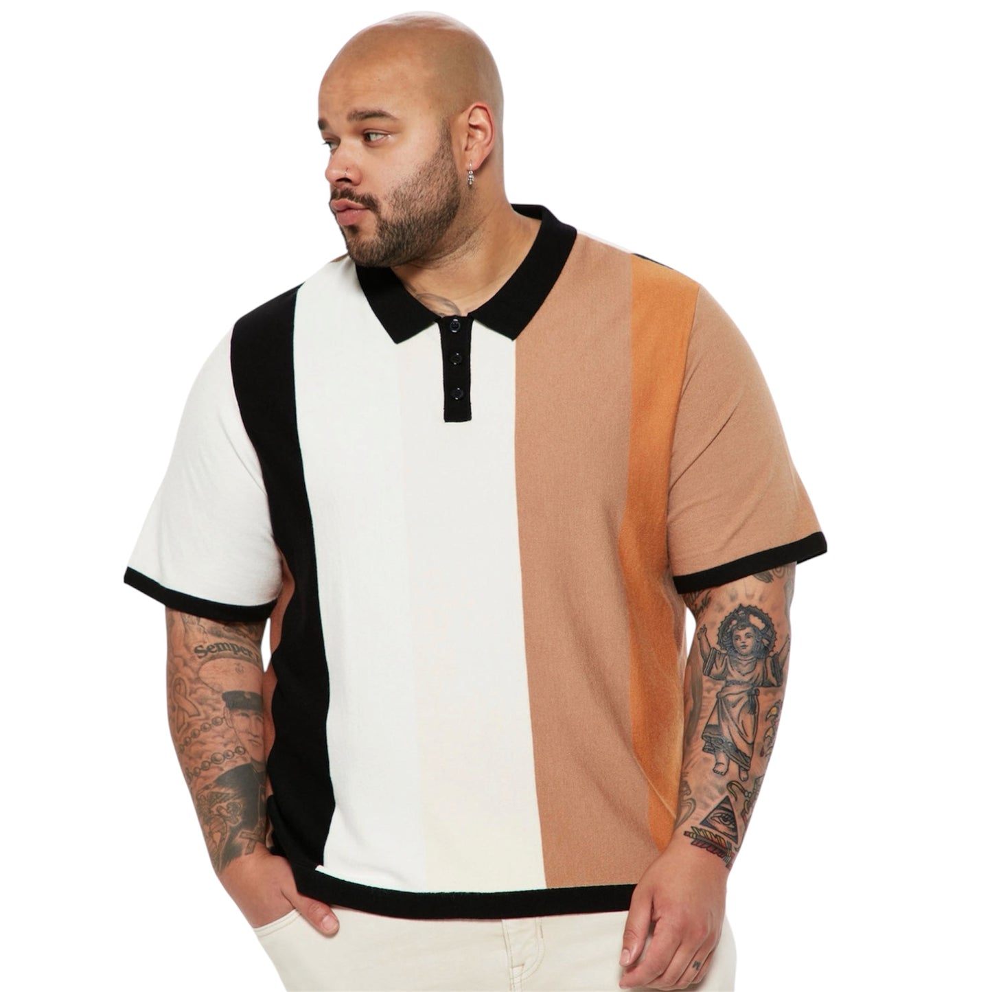 Levels Striped Short Sleeve Knit Polo Brown Combo