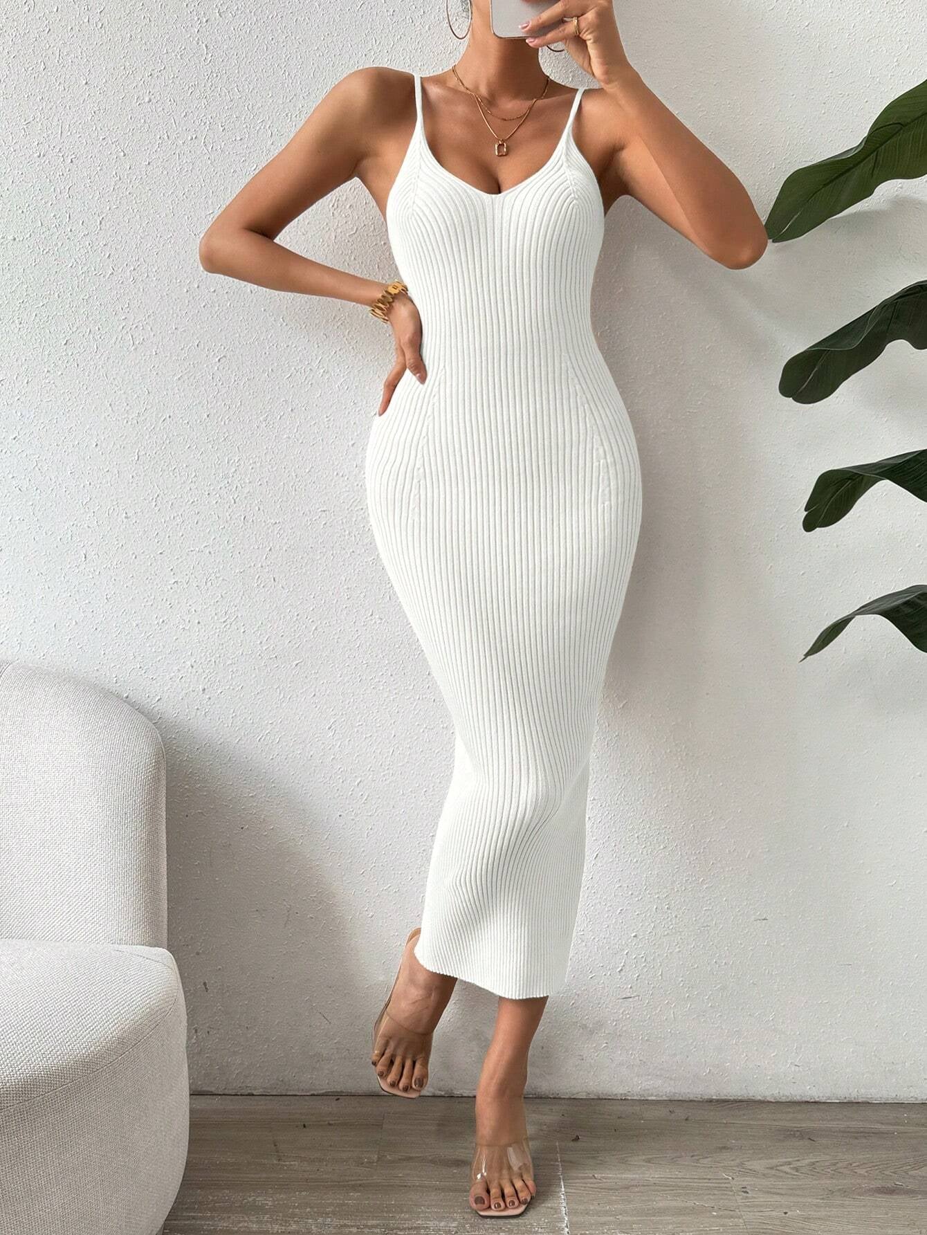 Raffinée Women's Elegant Solid Color Slim Fit Sleeveless Knit Sweater Dress