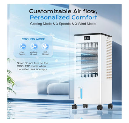 Mobile Air Conditioners, 60W Evaporative Air Cooler, LED Display 10M/S 3 Modes 8L Tank 12H Timer 60°/120° Oscillation Low Noise, Touch/Remote Control 4 Ice Box Air Conditioner Unit for Home Bedroom